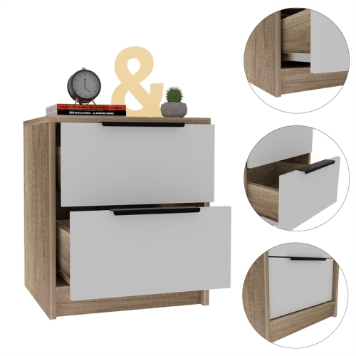 Trent Home Modern 2 Drawer Night Stand White and Light Oak