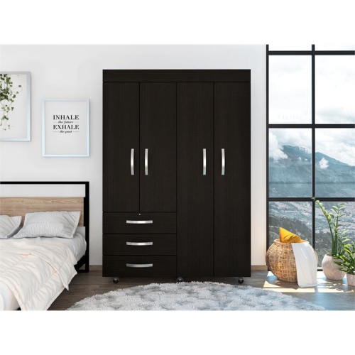 TUHOME Denver Mobile Armoire Engineered Wood Armoires in Black