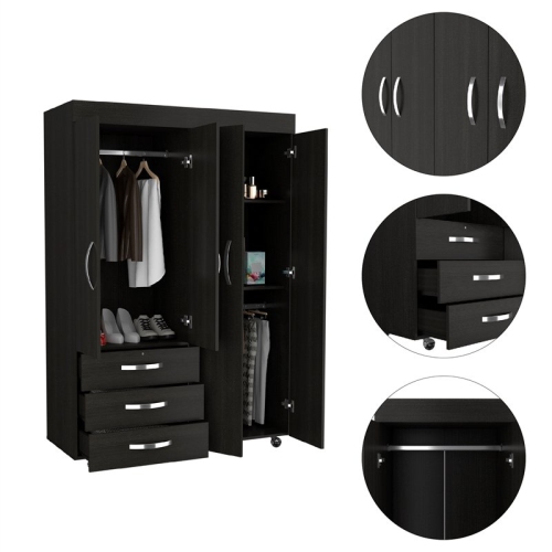 TUHOME Denver Mobile Armoire Engineered Wood Armoires in Black