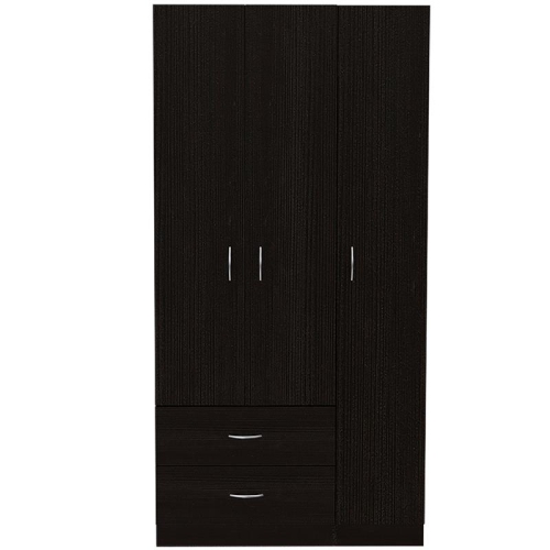 TUHOME Austral 3 Door Armoire Engineered Wood Armoires in Black