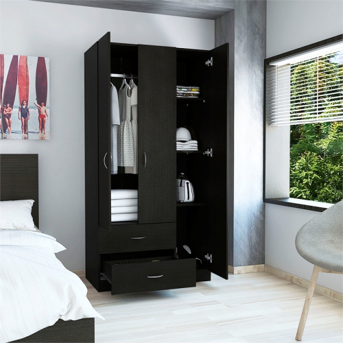 TUHOME Austral 3 Door Armoire Engineered Wood Armoires in Black