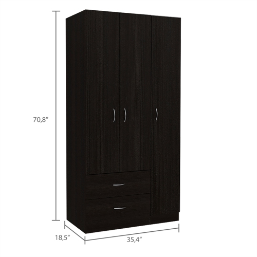 TUHOME Austral 3 Door Armoire Engineered Wood Armoires in Black
