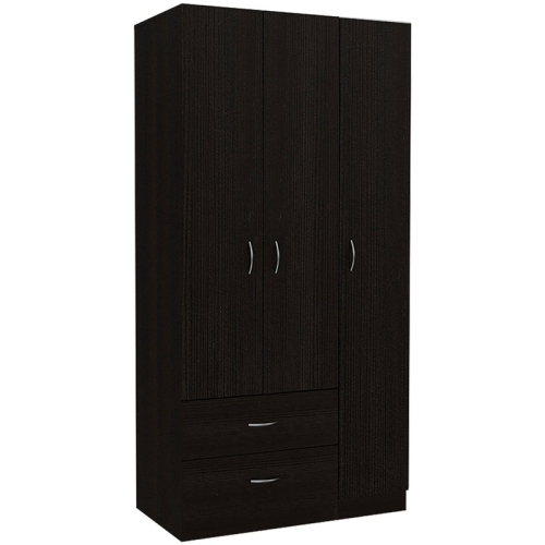 TUHOME Austral 3 Door Armoire Engineered Wood Armoires in Black