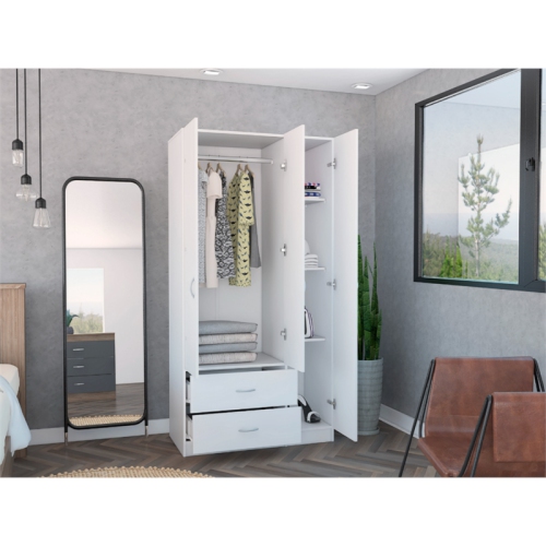 TUHOME Austral 3 Door Armoire Engineered Wood Armoires in White