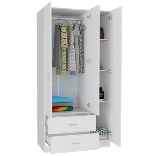TUHOME Austral 3 Door Armoire Engineered Wood Armoires in White