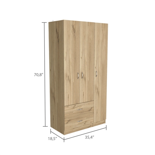 TUHOME Austral 3 Doors Armoire Engineered Wood Armoires in Beige