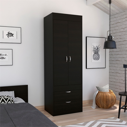 Tuhome Black Wengue Contemporary Engineered Wood Lisboa 2 Drawer 2 Door Armoire