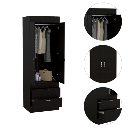 Tuhome Black Wengue Contemporary Engineered Wood Lisboa 2 Drawer 2 Door Armoire