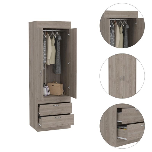 TuHome Modern Engineered Wood Gray Lisboa 2 Drawer 2 Door Armoire