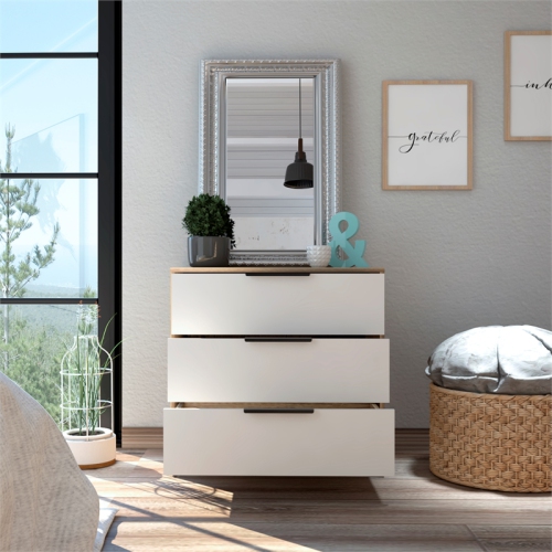 TUHOME Kaia 3 Drawer Dresser Engineered Wood Dressers in Multi-color