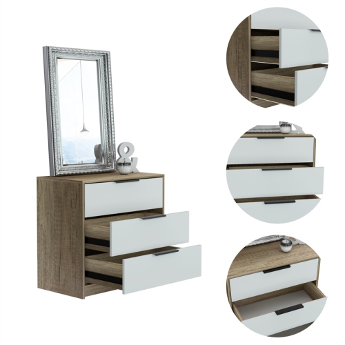 TUHOME Kaia 3 Drawer Dresser Engineered Wood Dressers in Multi-color