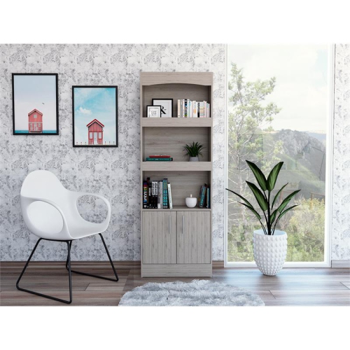 TUHOME FURNITURE Tuhome Modern Engineered Wood Gray Simma Two-Door Cabinet Bookcase