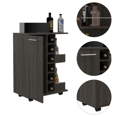 TUHOME Bar Cart Engineered Wood Bar Carts in Brown
