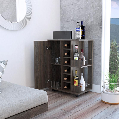 TUHOME Bar Cart Engineered Wood Bar Carts in Brown