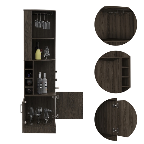Tuhome Furniture Syrah Corner Bar and Wine Cabinet in Weathered Oak