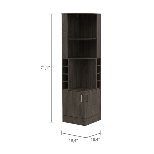 Tuhome Furniture Syrah Corner Bar and Wine Cabinet in Weathered Oak