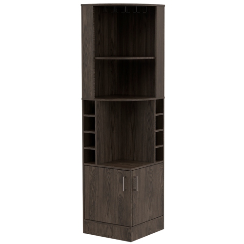 Tuhome Furniture Syrah Corner Bar and Wine Cabinet in Weathered Oak