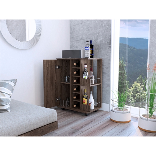 TUHOME Bar Cart Engineered Wood Bar Carts in Brown