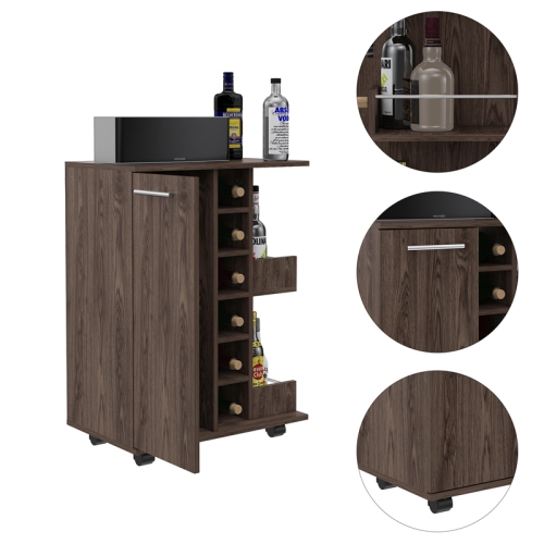 TUHOME Bar Cart Engineered Wood Bar Carts in Brown