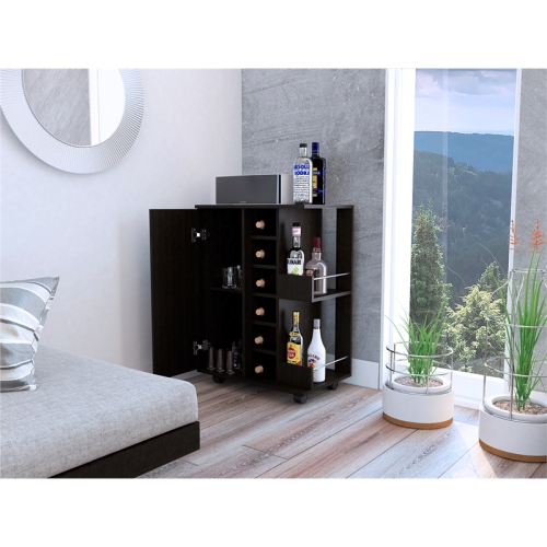 TUHOME Bar Cart Engineered Wood Bar Carts in Black