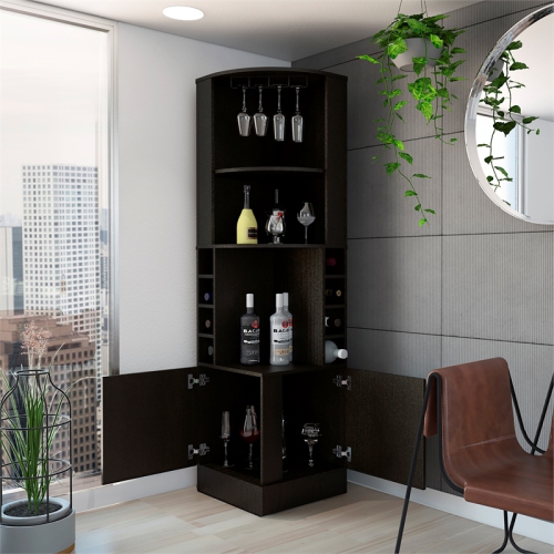 TUHOME Syrah Corner Bar Cabinet in Black