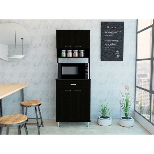 TUHOME Della 60 Kitchen Pantry Engineered Wood Pantries in Black