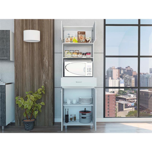 TUHOME Caribe Microwave Cabinet Engineered Wood Pantries in White