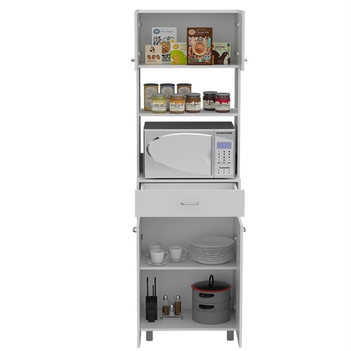 TUHOME Caribe Microwave Cabinet Engineered Wood Pantries in White
