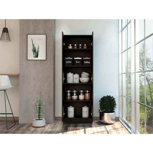 TUHOME FURNITURE  Tuhome Modern Engineered Wood Multi Storage Two-Door Pantry Cabinet In Black