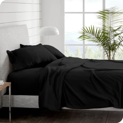 Bare Home Fleece Sheet Set - Plush Polar Fleece, Pill-Resistant Bed Sheets - All Season Warmth, Breathable & Hypoallergenic - Black, Queen