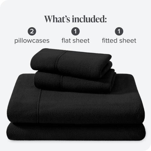 Bare Home Fleece Sheet Set - Plush Polar Fleece, Pill-Resistant Bed Sheets - All Season Warmth, Breathable & Hypoallergenic - Black, Queen