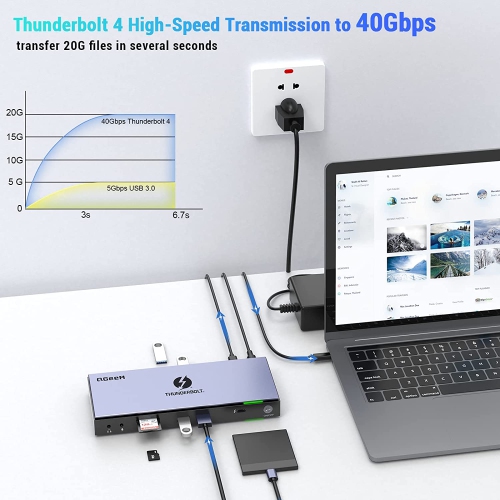 QGeeM 16-in-1 Quadruple Display Docking Station 4K or Single 8K Video Output - Open Box