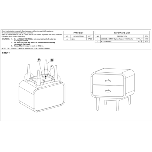 Stafford Mid-Century Modern Rectangular Solid Wood 2-drawer NightStand in Brown