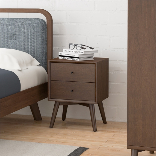 Francesca Mid Century Modern Walnut Nightstand Bed Side Tables with 2 Drawers