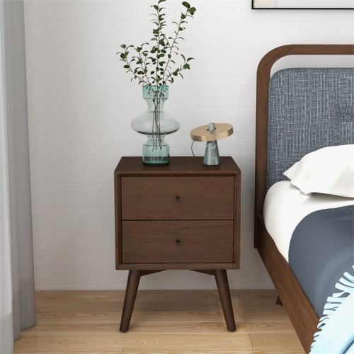 Francesca Mid Century Modern Walnut Nightstand Bed Side Tables with 2 Drawers