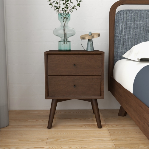 Francesca Mid Century Modern Walnut Nightstand Bed Side Tables with 2 Drawers