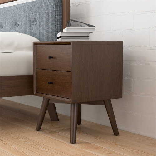 Francesca Mid Century Modern Walnut Nightstand Bed Side Tables with 2 Drawers