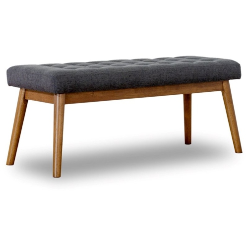 ASHCROFT  Allen Mid-Century Modern Fabric Button-Tufted Upholstered Bench In In Gray