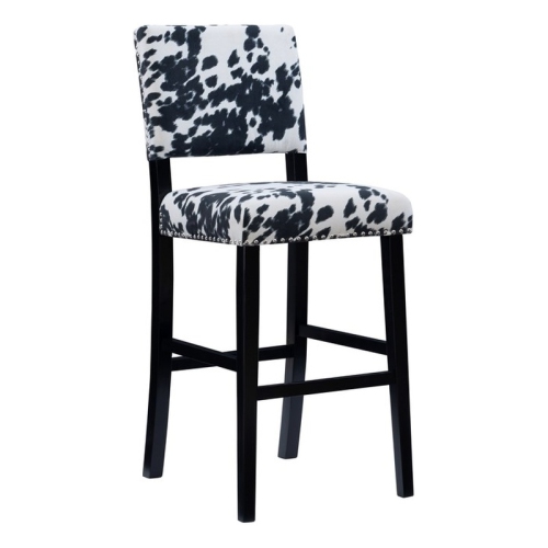 Linon Corey 30" Wood Cow Print Bar Stool in Black