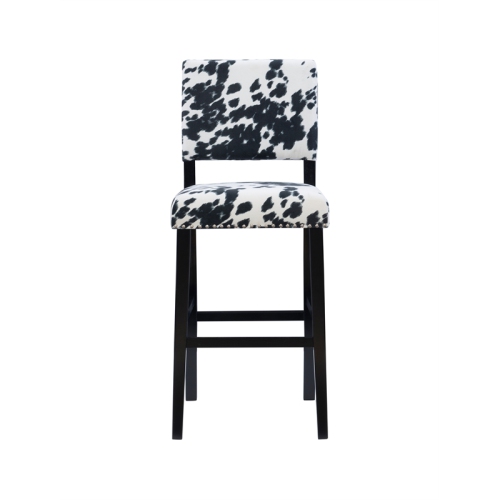 Linon Corey 30" Wood Cow Print Bar Stool in Black