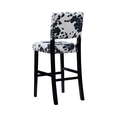 Linon Corey 30" Wood Cow Print Bar Stool in Black