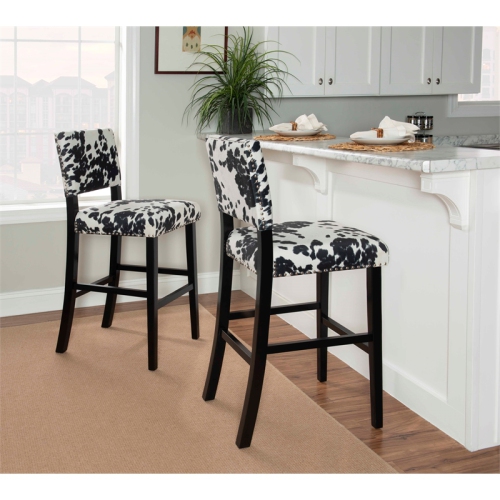 Linon Corey 30" Wood Cow Print Bar Stool in Black
