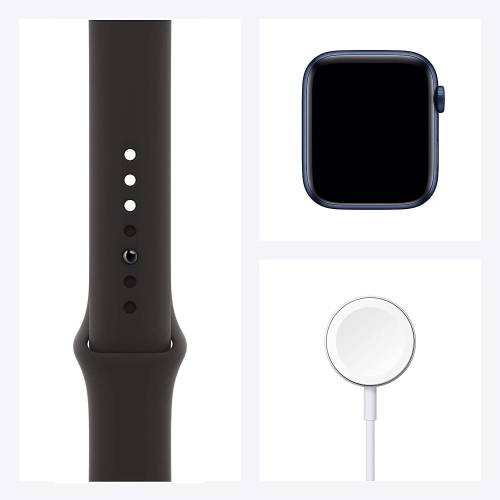Refurbished Apple Watch Series 6 GPS+ Cellular 44MM Blue Aluminum Case with Black Sport Band