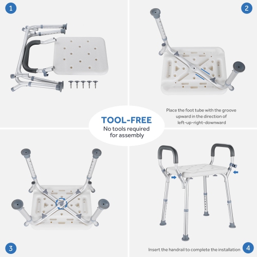 LIVINGbasics Shower Chair with 6-level Adjustable Seat Height, Bath Tub Transfer Bench Safety Seat for Elderly