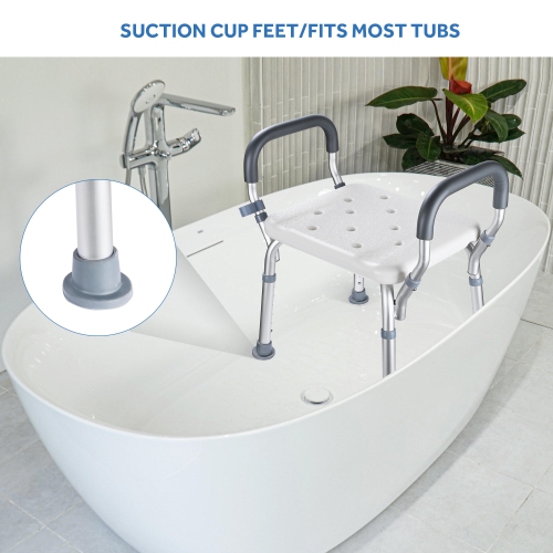 LIVINGbasics Shower Chair with 6-level Adjustable Seat Height, Bath Tub Transfer Bench Safety Seat for Elderly