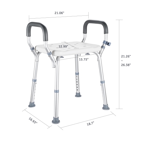 LIVINGbasics Shower Chair with 6-level Adjustable Seat Height, Bath Tub Transfer Bench Safety Seat for Elderly