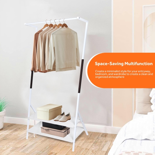 Z-Frame Metal Clothes Hanging Rack with 2-Tier Storage Shelves, Garment Rack for Entryway, Living Room Bedroom and Closets
