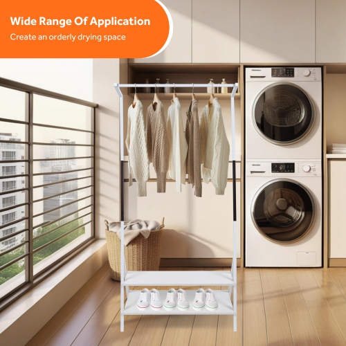 Z-Frame Metal Clothes Hanging Rack with 2-Tier Storage Shelves, Garment Rack for Entryway, Living Room Bedroom and Closets