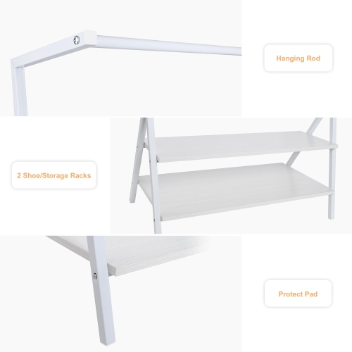 Z-Frame Metal Clothes Hanging Rack with 2-Tier Storage Shelves, Garment Rack for Entryway, Living Room Bedroom and Closets