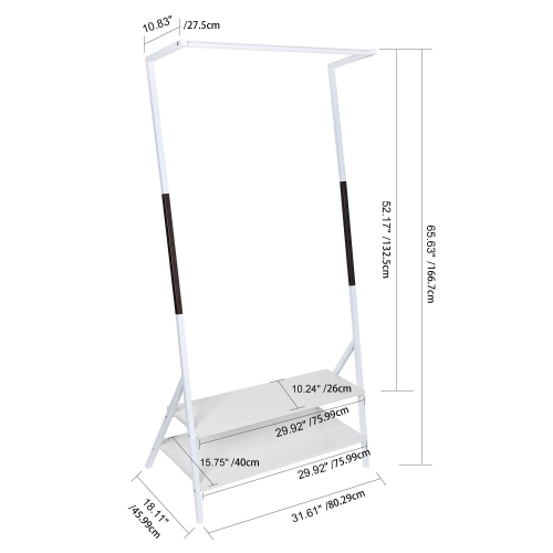 Z-Frame Metal Clothes Hanging Rack with 2-Tier Storage Shelves, Garment Rack for Entryway, Living Room Bedroom and Closets